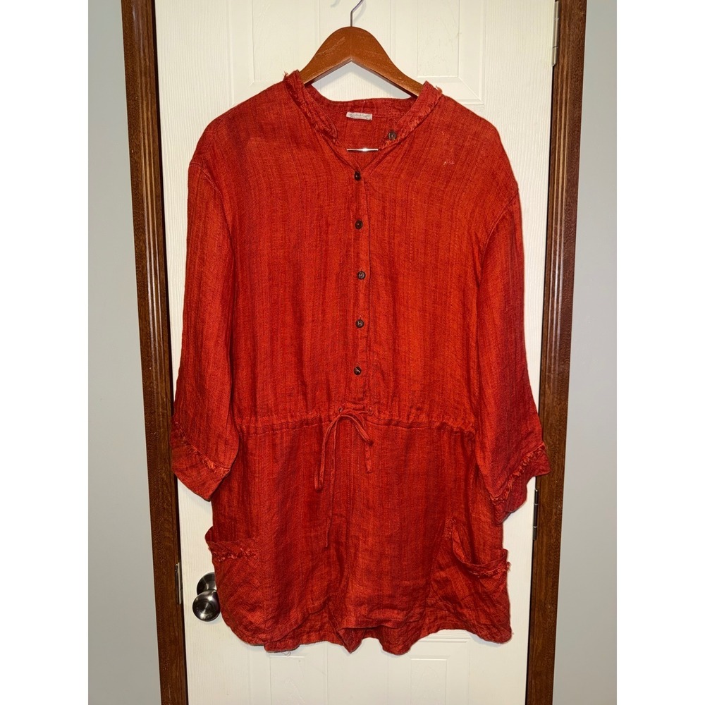 Intimately Free People 100% Linen Drawstring Romper Burnt Orange Rust Small Boho